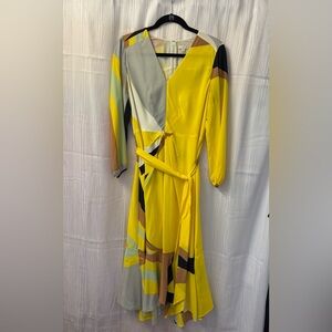 J. Crew Yellow and Gray Asymmetrical Wrap Sundress